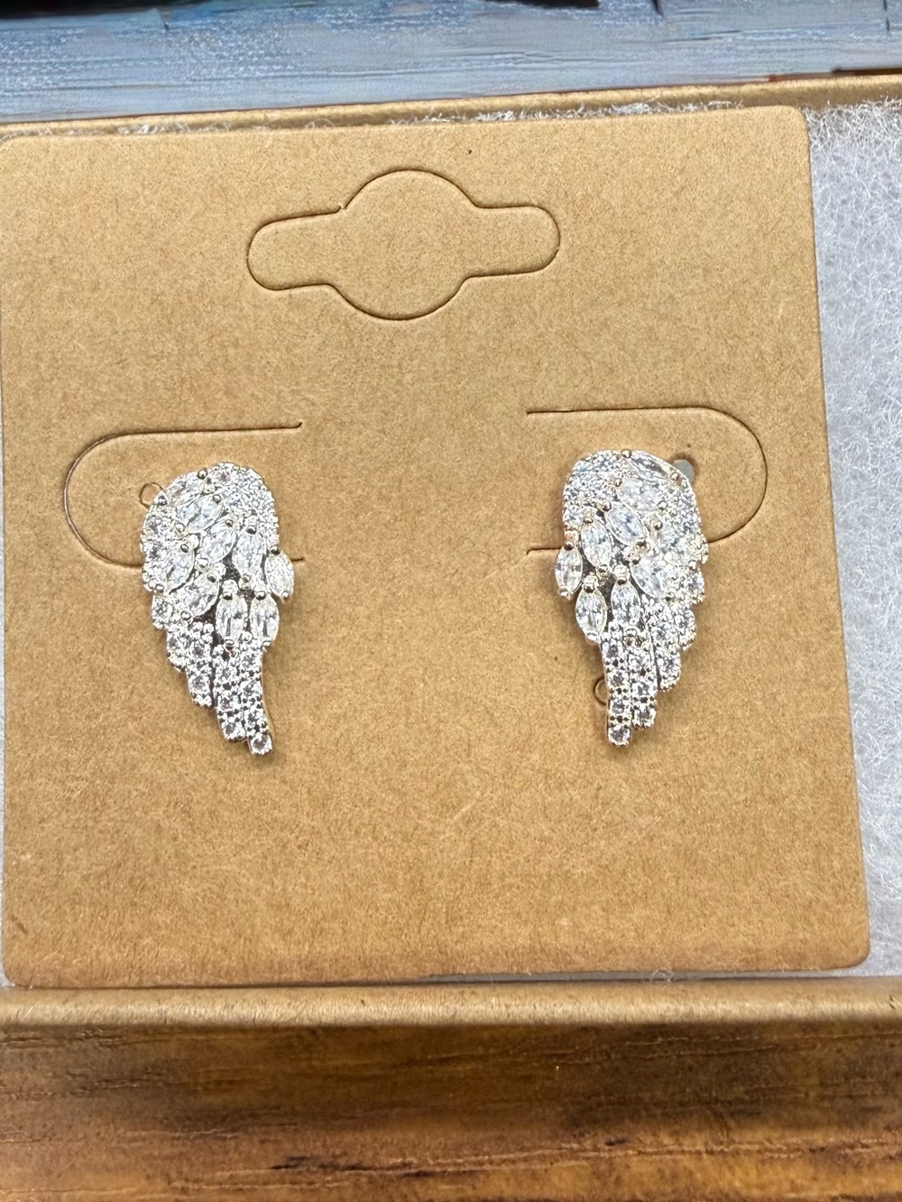 Amanda Blu Mini Angel Wing Stud Earrings - Silver Sparkle